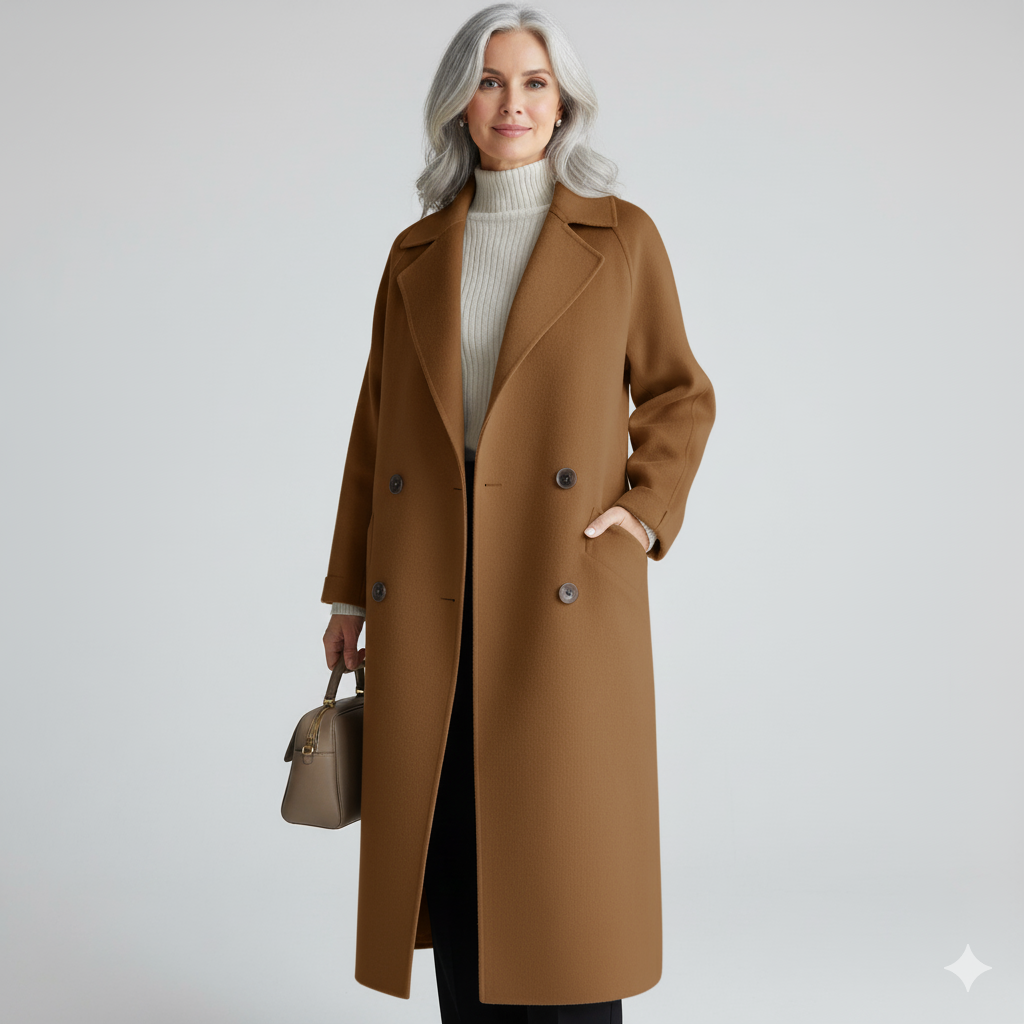 Evelyn - Women's Double-Breasted Wool Coat with Notch Lapels