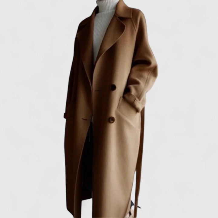 Evelyn - Women's Double-Breasted Wool Coat with Notch Lapels