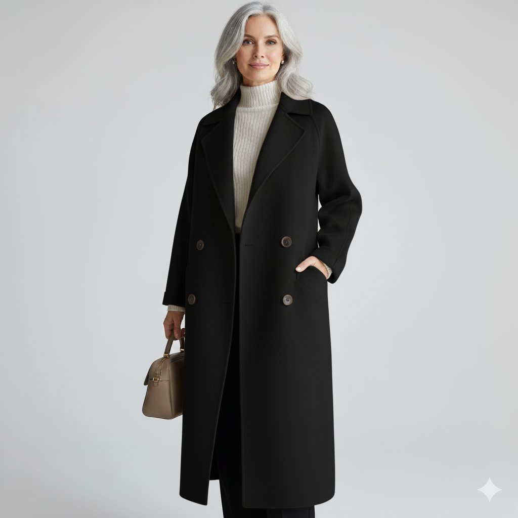 Evelyn - Women's Double-Breasted Wool Coat with Notch Lapels