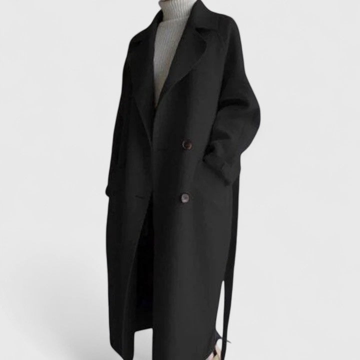 Evelyn - Women's Double-Breasted Wool Coat with Notch Lapels