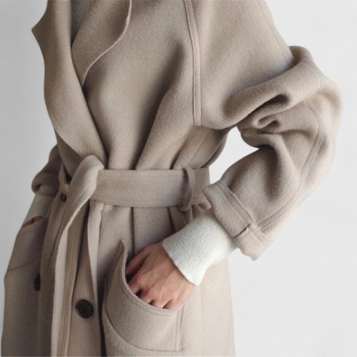 Evelyn - Women's Double-Breasted Wool Coat with Notch Lapels