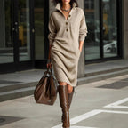 Evita - Women's Ribbed Knit Sweater Midi Dress 4
