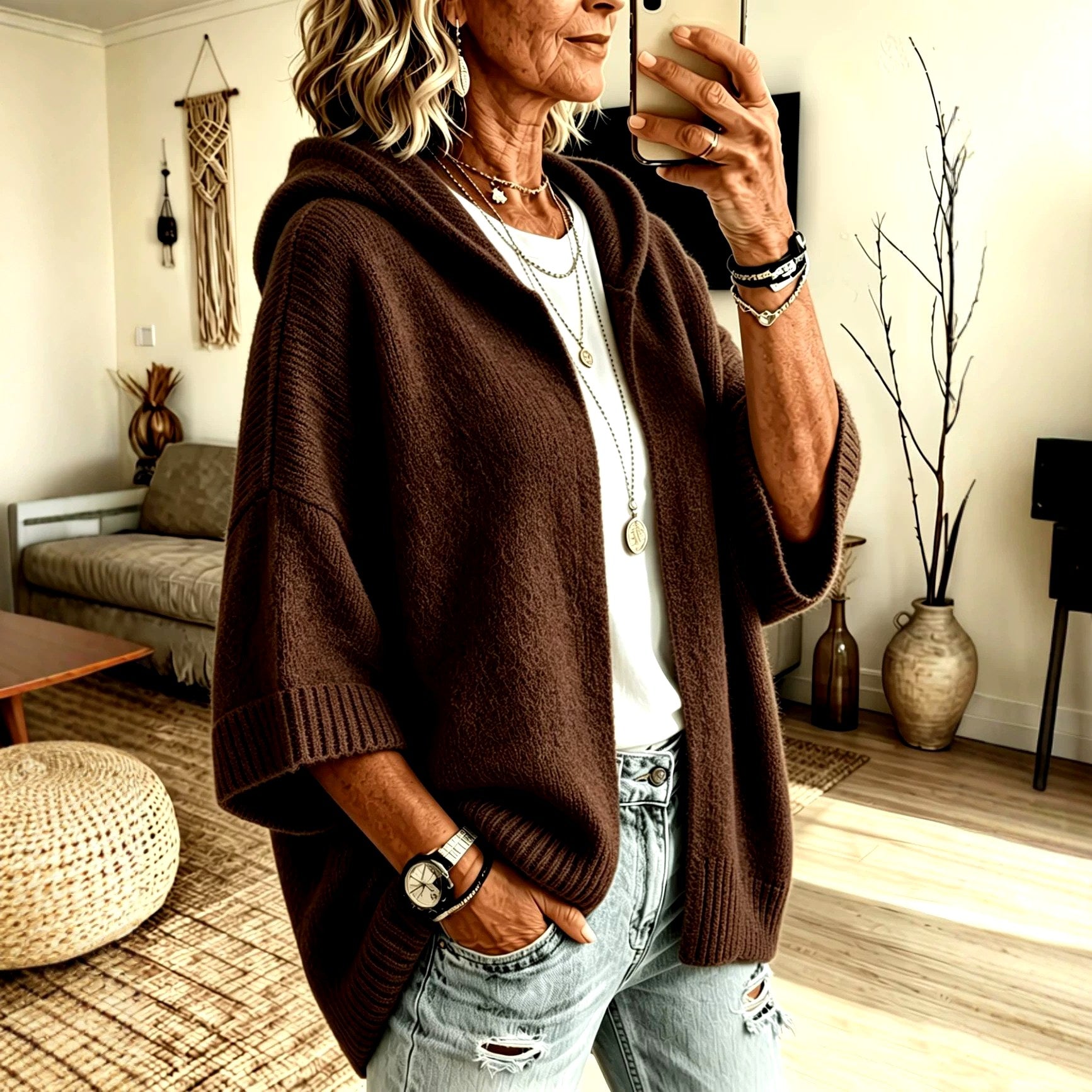 Faina - Women's Chunky Hooded Oversized Cardigan 10