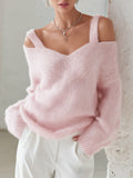 Faye - Women's Cold-Shoulder V-Neck Sweater with Dual Straps