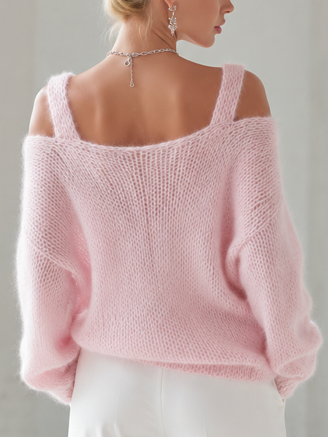 Faye - Women's Cold-Shoulder V-Neck Sweater with Dual Straps