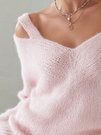 Faye - Women's Cold-Shoulder V-Neck Sweater with Dual Straps