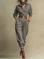 Felicity - Women's Button-Front Linen-Cotton Jumpsuit