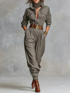 Felicity - Women's Button-Front Linen-Cotton Jumpsuit