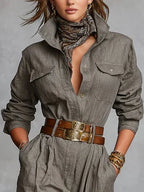 Felicity - Women's Button-Front Linen-Cotton Jumpsuit