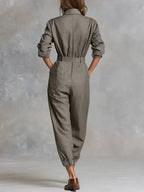 Felicity - Women's Button-Front Linen-Cotton Jumpsuit