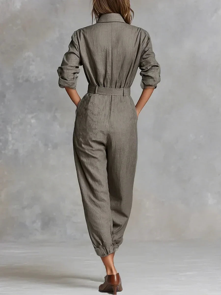Felicity - Women's Button-Front Linen-Cotton Jumpsuit