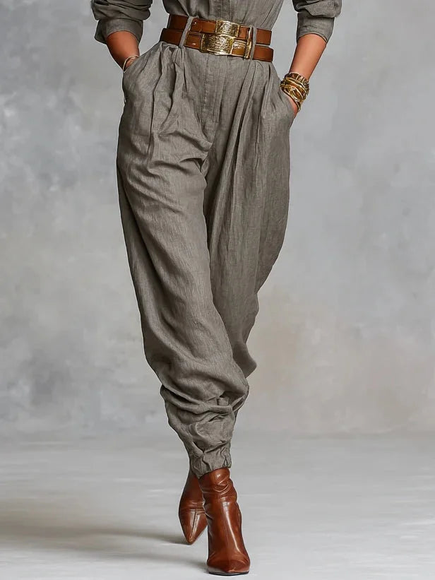 Felicity - Women's Button-Front Linen-Cotton Jumpsuit