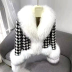 Fern - Women’s Houndstooth Faux Fur Trim Wrap Coat 3
