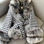Fern - Women’s Houndstooth Faux Fur Trim Wrap Coat 5