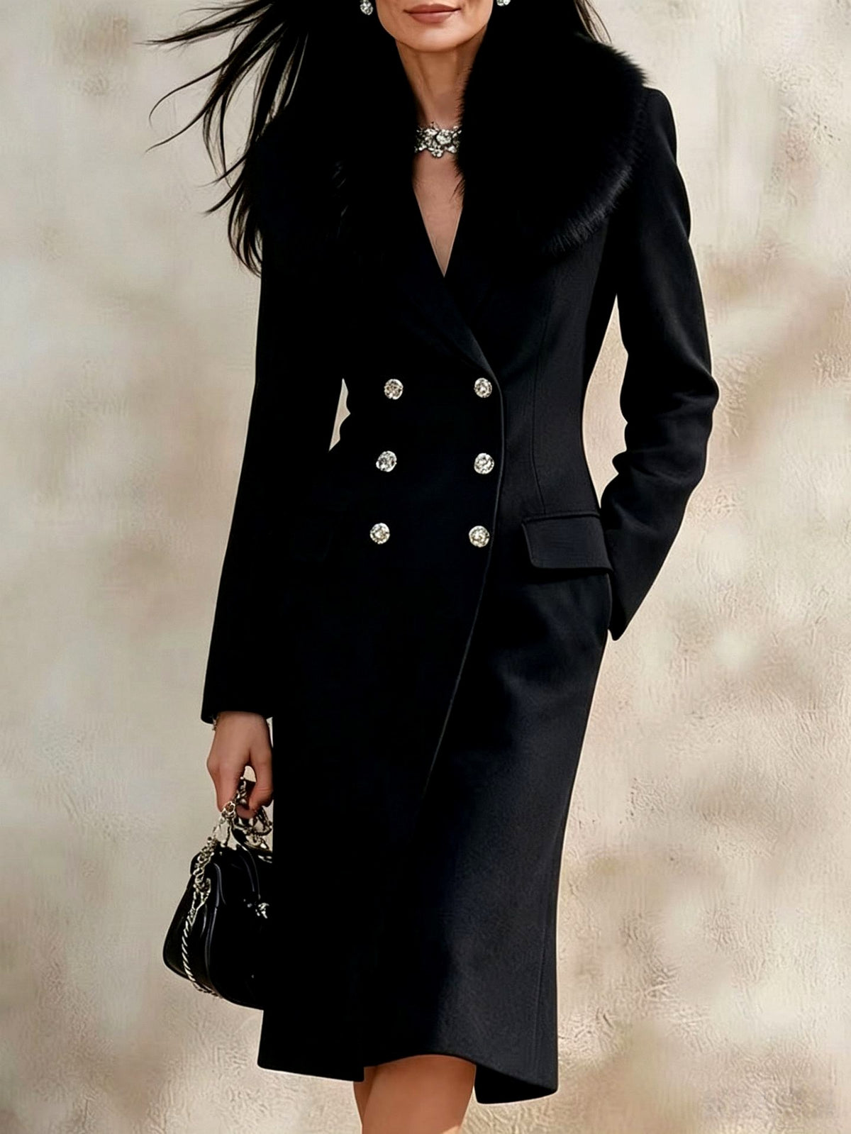 Finley - Women’s Tailored Fur Collar Coat with Flap Pockets 2