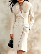 Finley - Women’s Tailored Fur Collar Coat with Flap Pockets 4