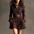 Fleur - Women's Plaid Belted Shirt Mini Dress 1