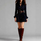 Fleur - Women's Plaid Belted Shirt Mini Dress 2