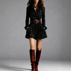 Fleur - Women's Plaid Belted Shirt Mini Dress 3
