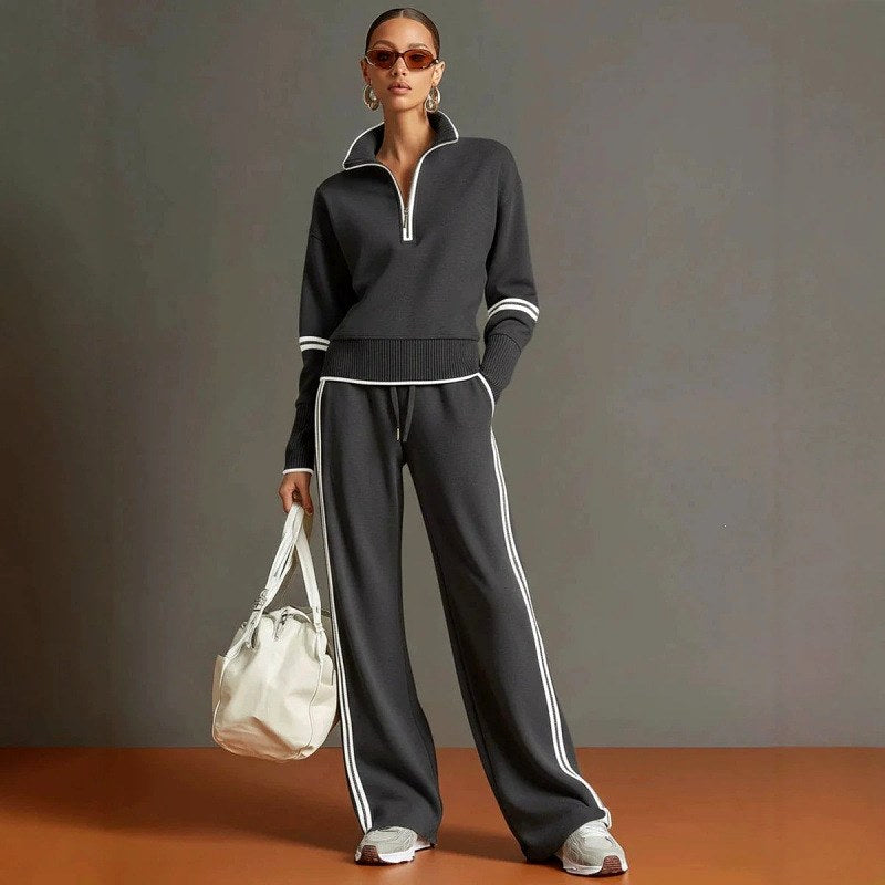 Freya - Women's Quarter-Zip Wide-Leg Lounge Set 2