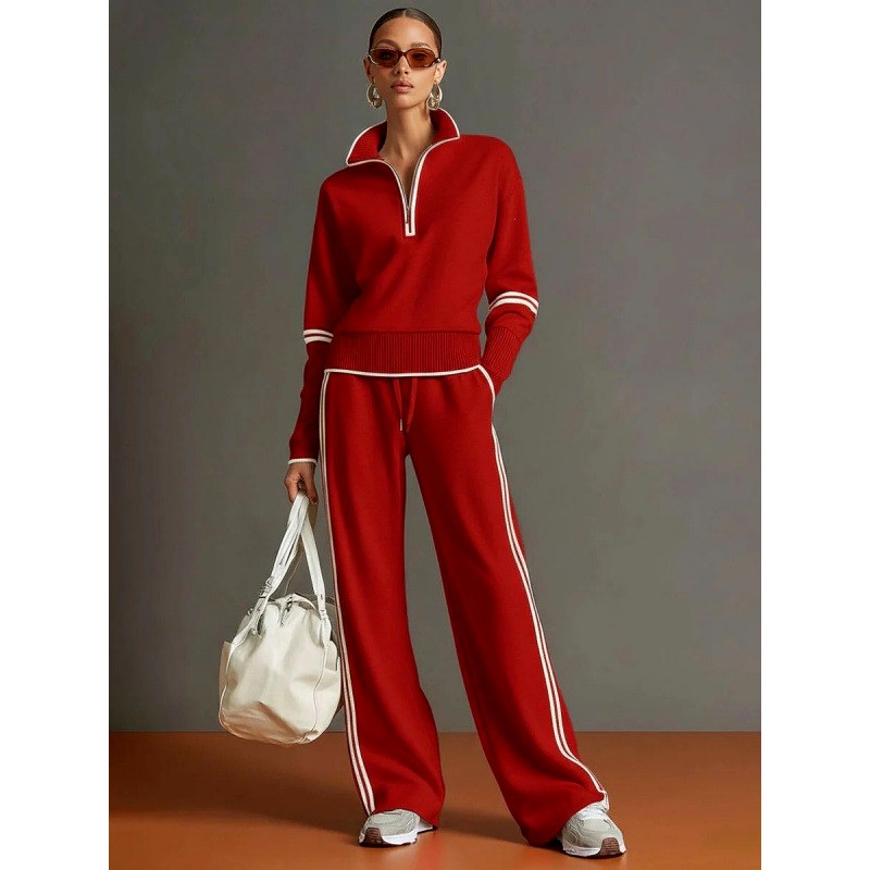 Freya - Women's Quarter-Zip Wide-Leg Lounge Set 4