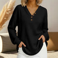 Frida - Women's Waffle Textured V-Neck Long Sleeve Top 1
