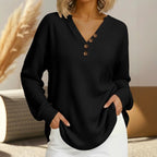 Frida - Women's Waffle Textured V-Neck Long Sleeve Top 1