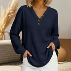 Frida - Women's Waffle Textured V-Neck Long Sleeve Top 3