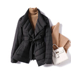 Gemila - Women's Belted Shawl Collar Quilted Puffer Jacket