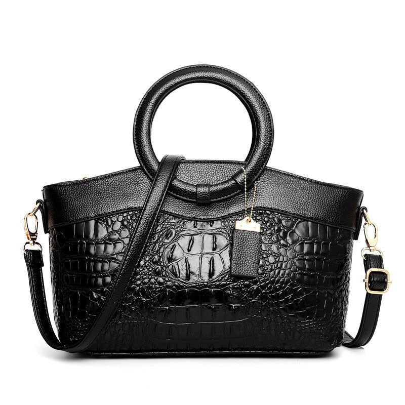 Genevieve - Women's Dual-Textured Crocodile Handbag 