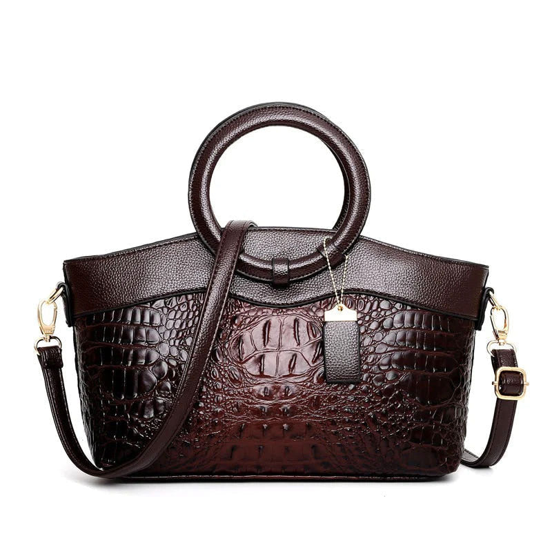 Genevieve - Women's Dual-Textured Crocodile Handbag 