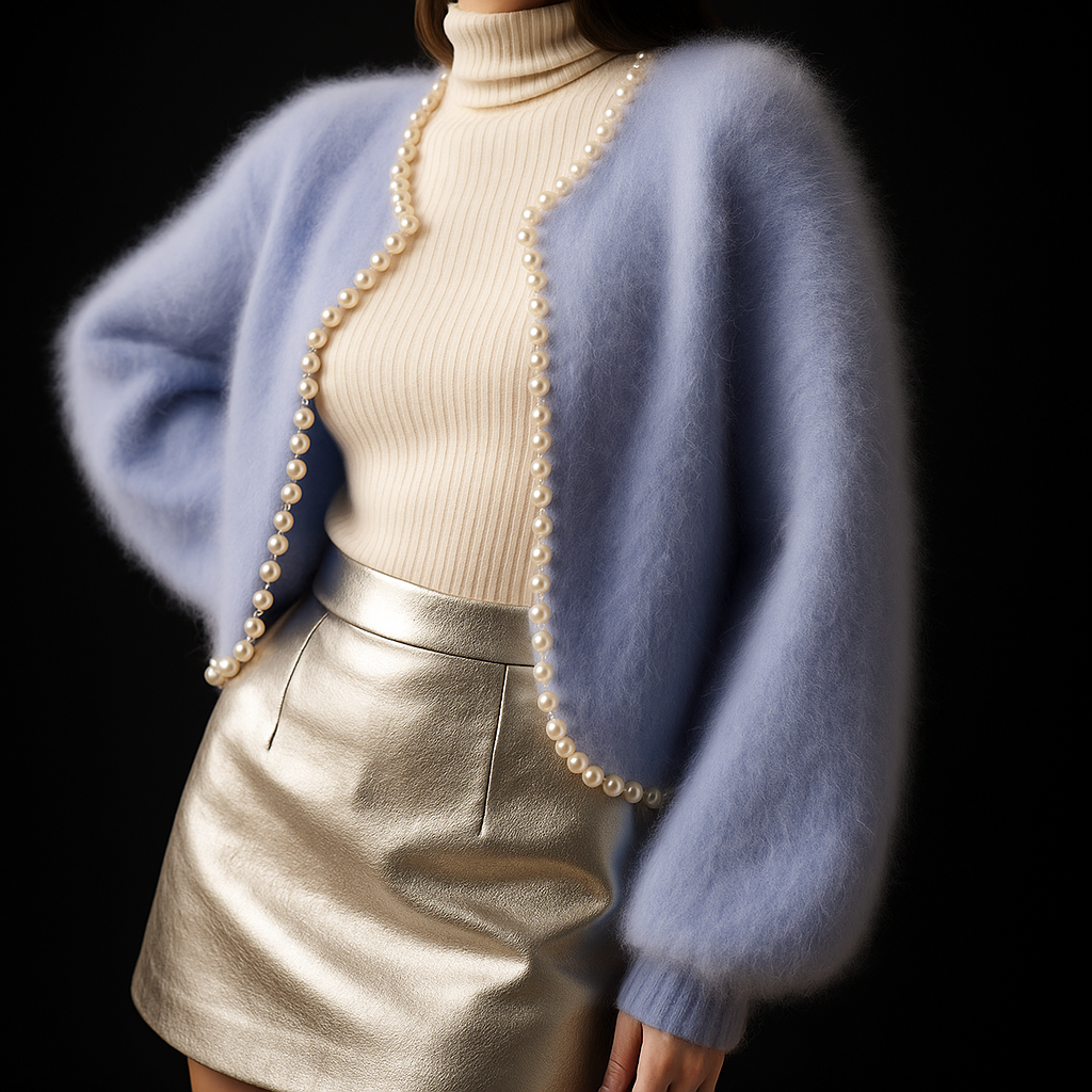 Georgia - Women's Pearl-Trim Fuzzy Cardigan