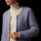 Georgia - Women's Pearl-Trim Fuzzy Cardigan