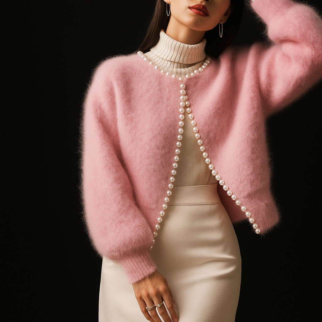 Georgia - Women's Pearl-Trim Fuzzy Cardigan