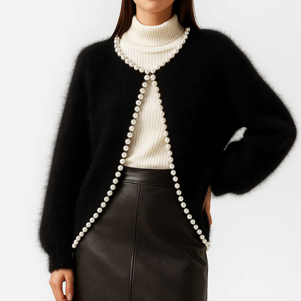Georgia - Women's Pearl-Trim Fuzzy Cardigan