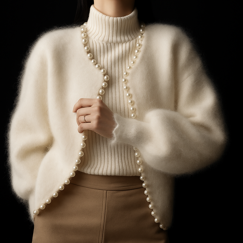 Georgia - Women's Pearl-Trim Fuzzy Cardigan