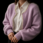 Georgia - Women's Pearl-Trim Fuzzy Cardigan