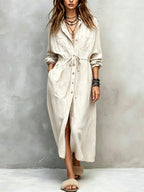 Geraldine - Women's Collared Long Sleeve Shirt Midi Dress 2