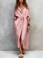 Geraldine - Women's Collared Long Sleeve Shirt Midi Dress 3