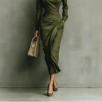Gilda - Women's Collared Ruched Asymmetric Long Sleeve Dress 4