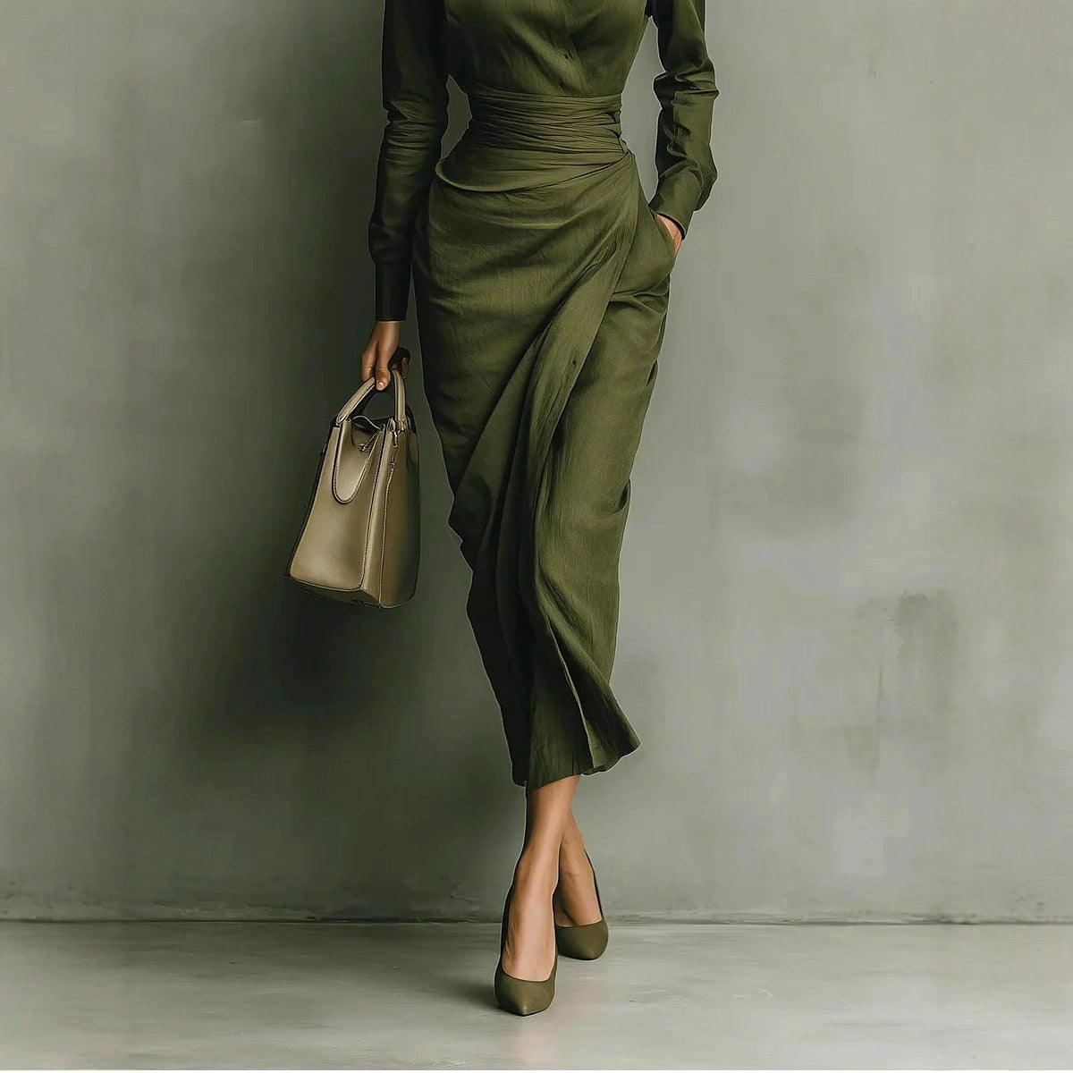 Gilda - Women's Collared Ruched Asymmetric Long Sleeve Dress 4