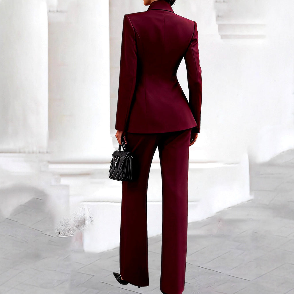 Gisela - Women's Tailored Blazer and Wide-Leg Pants Set 2