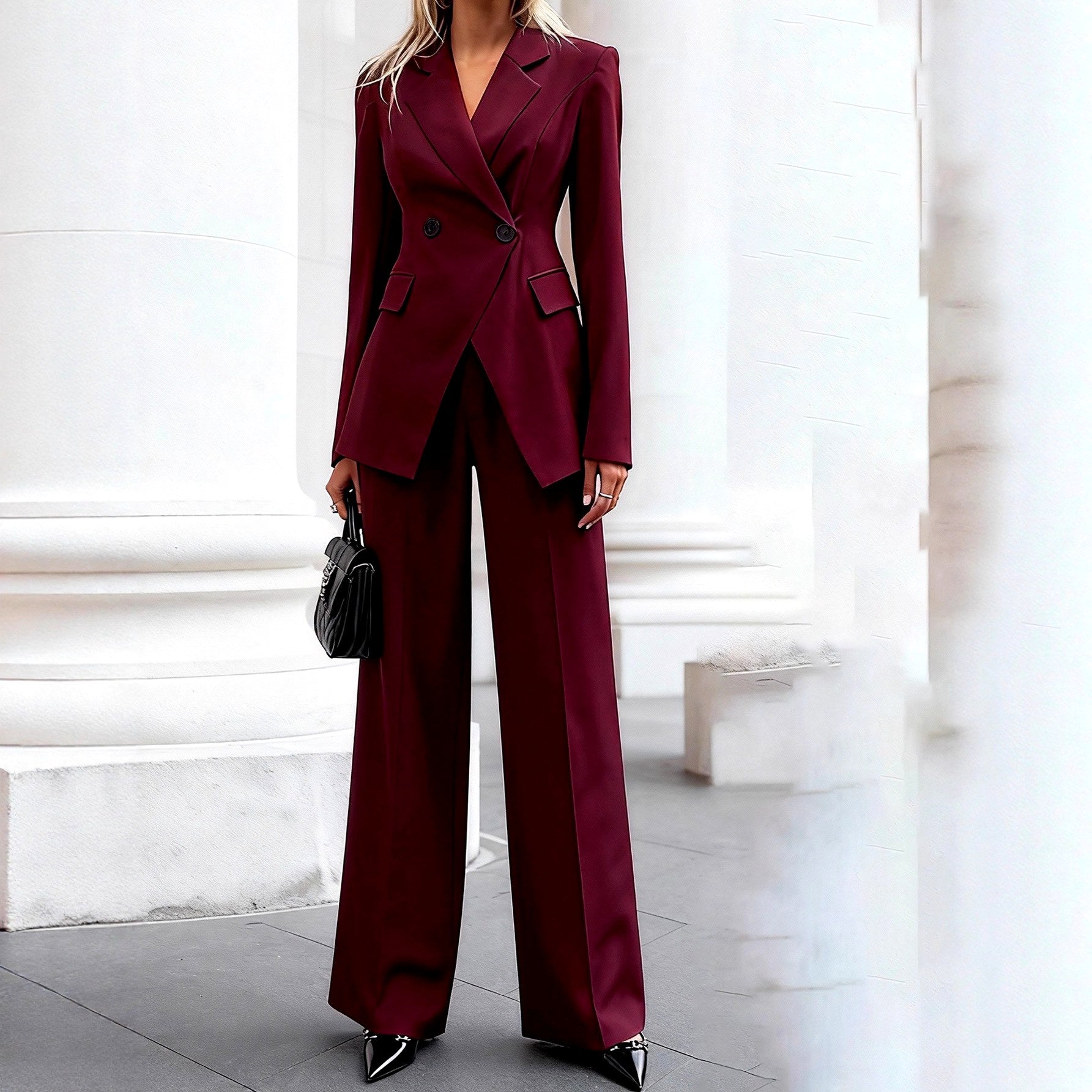 Gisela - Women's Tailored Blazer and Wide-Leg Pants Set 4
