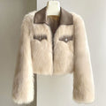 Giselle - Women's Faux Fur Jacket with Leather Collar