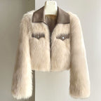 Giselle - Women's Faux Fur Jacket with Leather Collar