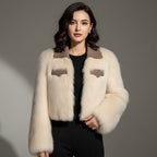 Giselle - Women's Faux Fur Jacket with Leather Collar