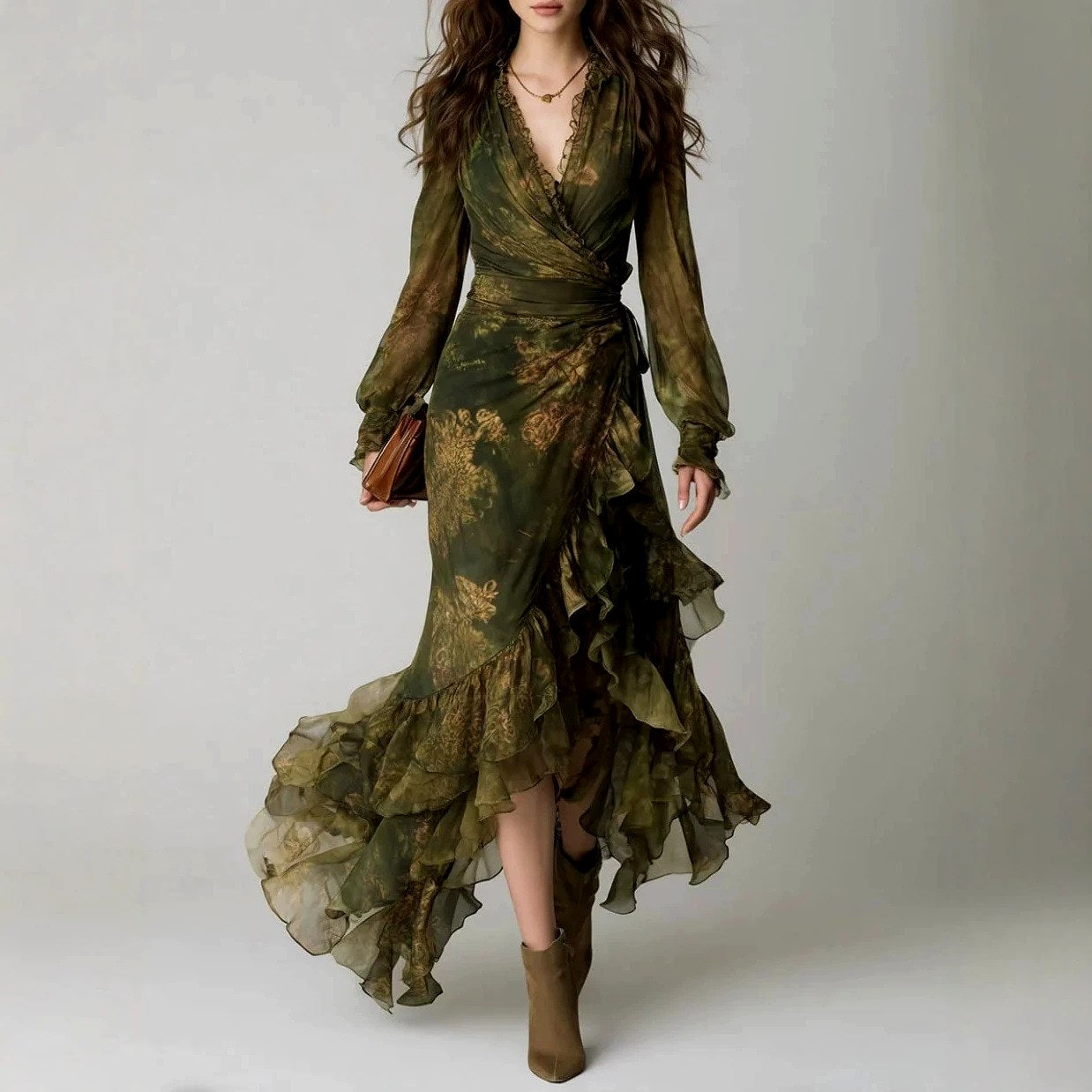 Giulietta - Women's Long Sleeve Wrap Ruffle Maxi Dress 1