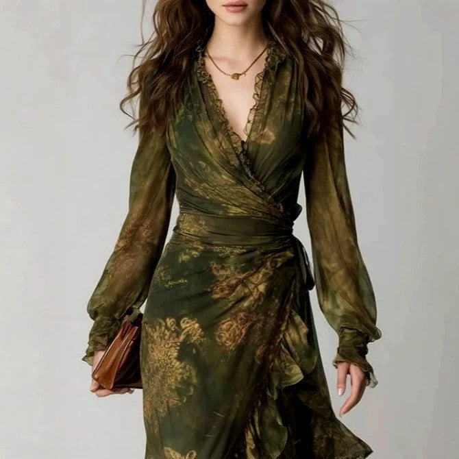 Giulietta - Women's Long Sleeve Wrap Ruffle Maxi Dress 3