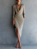 Greta - Women's Draped Neck Long-Sleeve Evening Dress 2