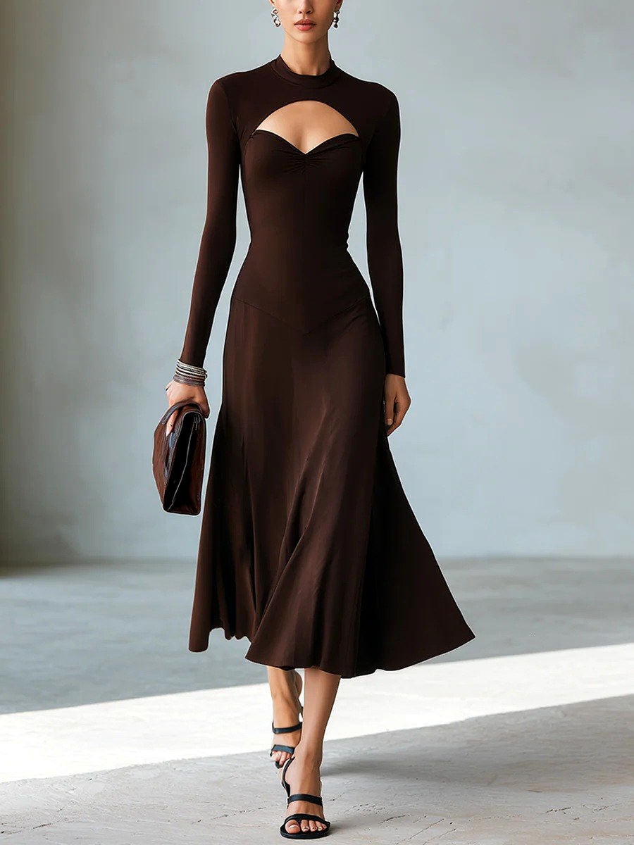 Gretchen - Women's High Neck Cutout Sweetheart Midi Dress 1
